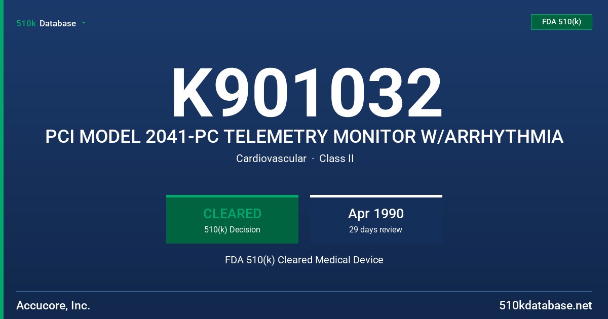 K901032 PCI MODEL 2041-PC TELEMETRY MONITOR W/ARRHYTHMIA FDA 510(k) Cleared Medical Device