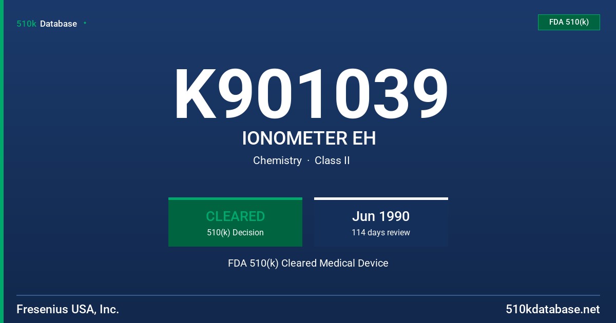 K901039 IONOMETER EH FDA 510(k) Cleared Medical Device