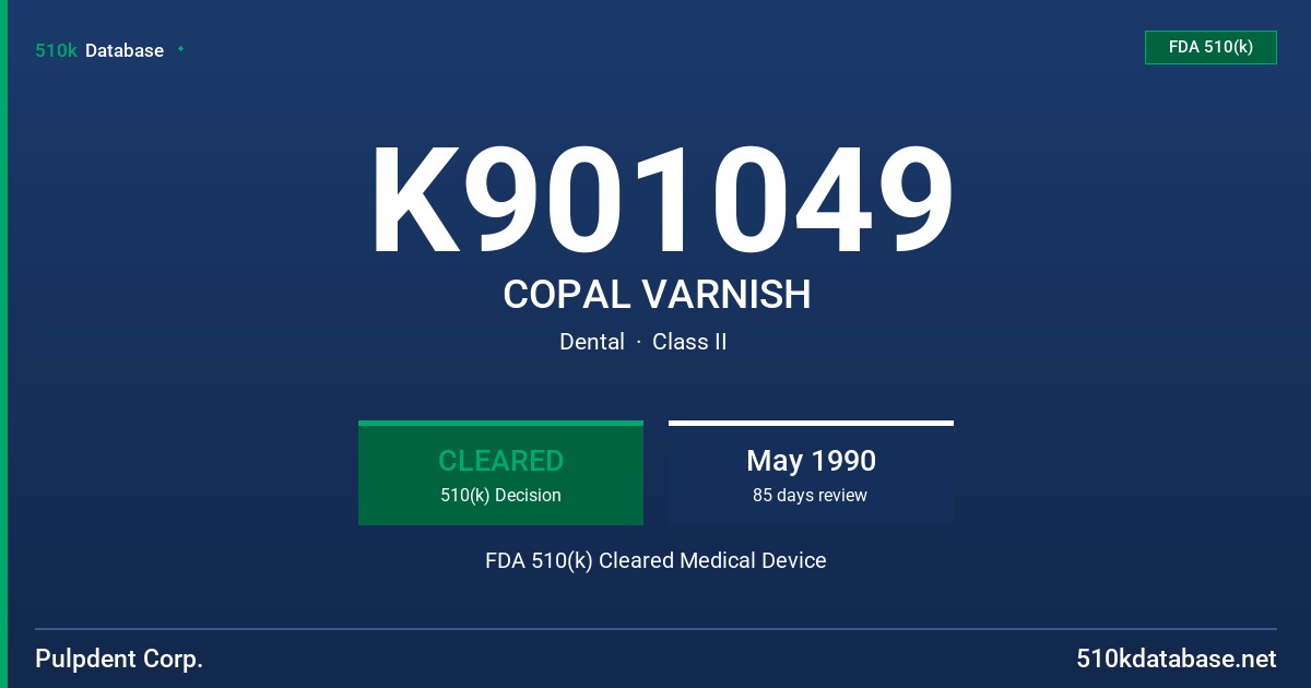 K901049 COPAL VARNISH FDA 510(k) Cleared Medical Device