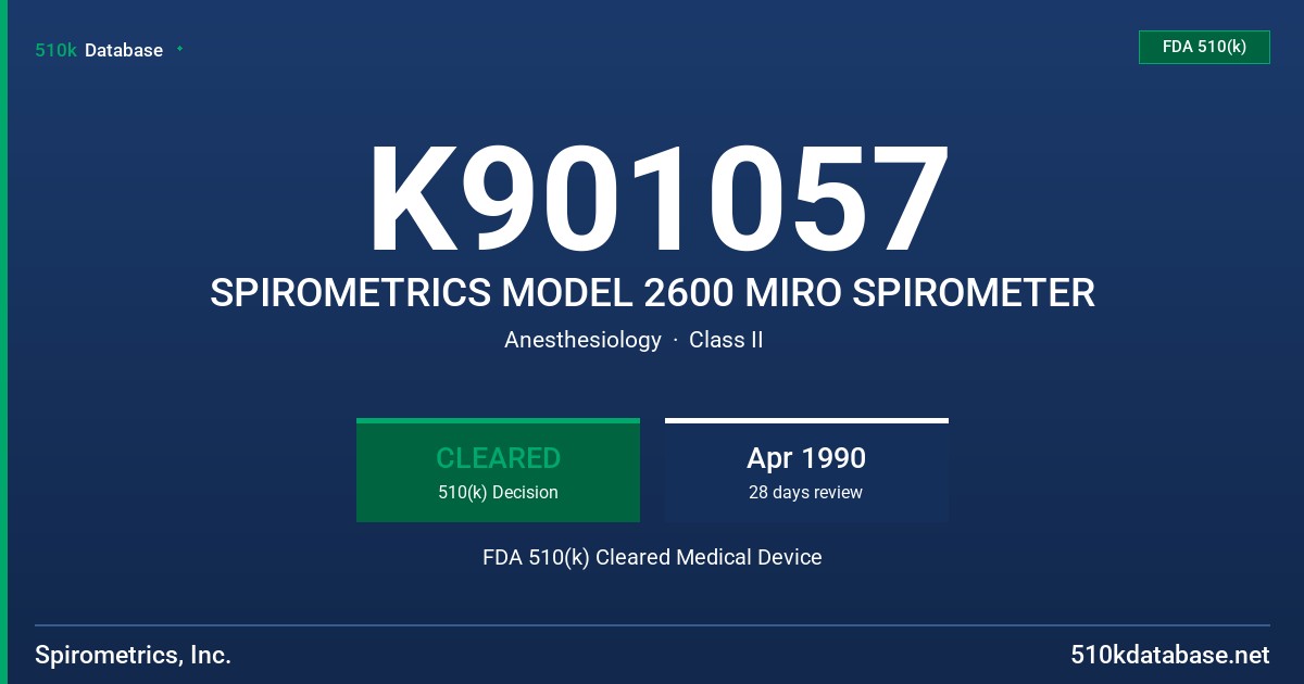 K901057 SPIROMETRICS MODEL 2600 MIRO SPIROMETER FDA 510(k) Cleared Medical Device