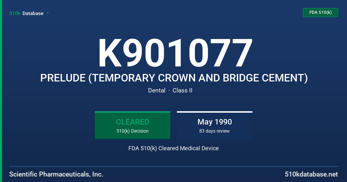 K901077 PRELUDE (TEMPORARY CROWN AND BRIDGE CEMENT) FDA 510(k) Cleared Medical Device