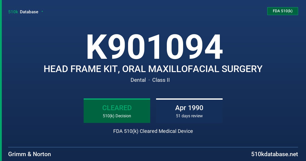 K901094 HEAD FRAME KIT, ORAL MAXILLOFACIAL SURGERY FDA 510(k) Cleared Medical Device