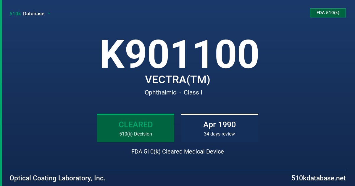 K901100 VECTRA(TM) FDA 510(k) Cleared Medical Device