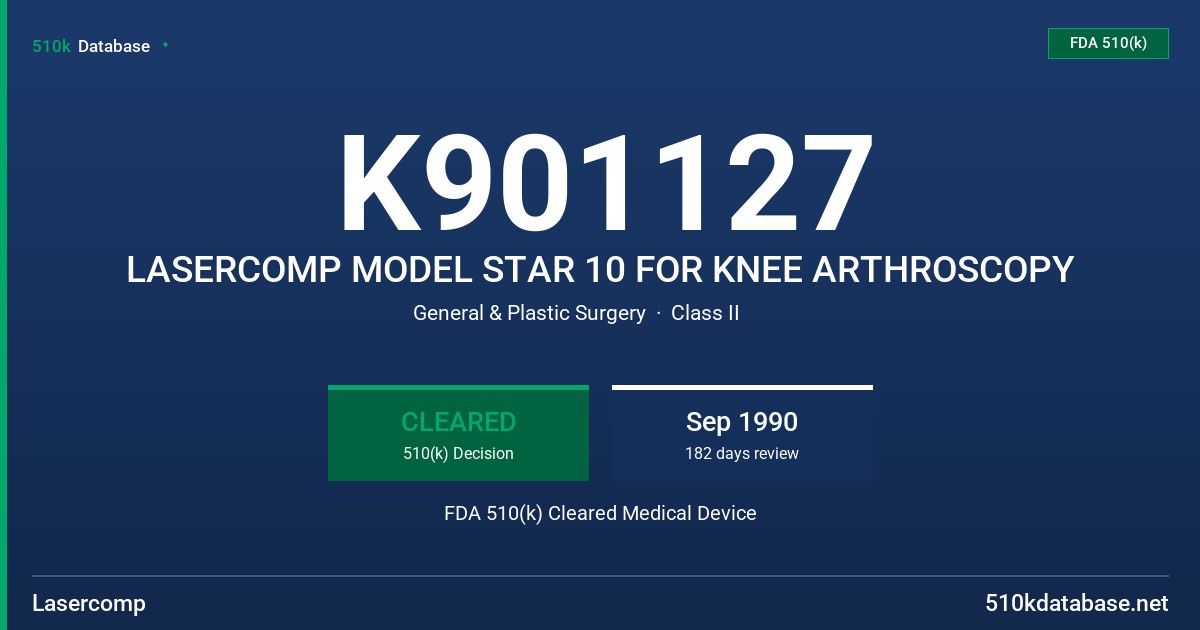 K901127 LASERCOMP MODEL STAR 10 FOR KNEE ARTHROSCOPY FDA 510(k) Cleared Medical Device
