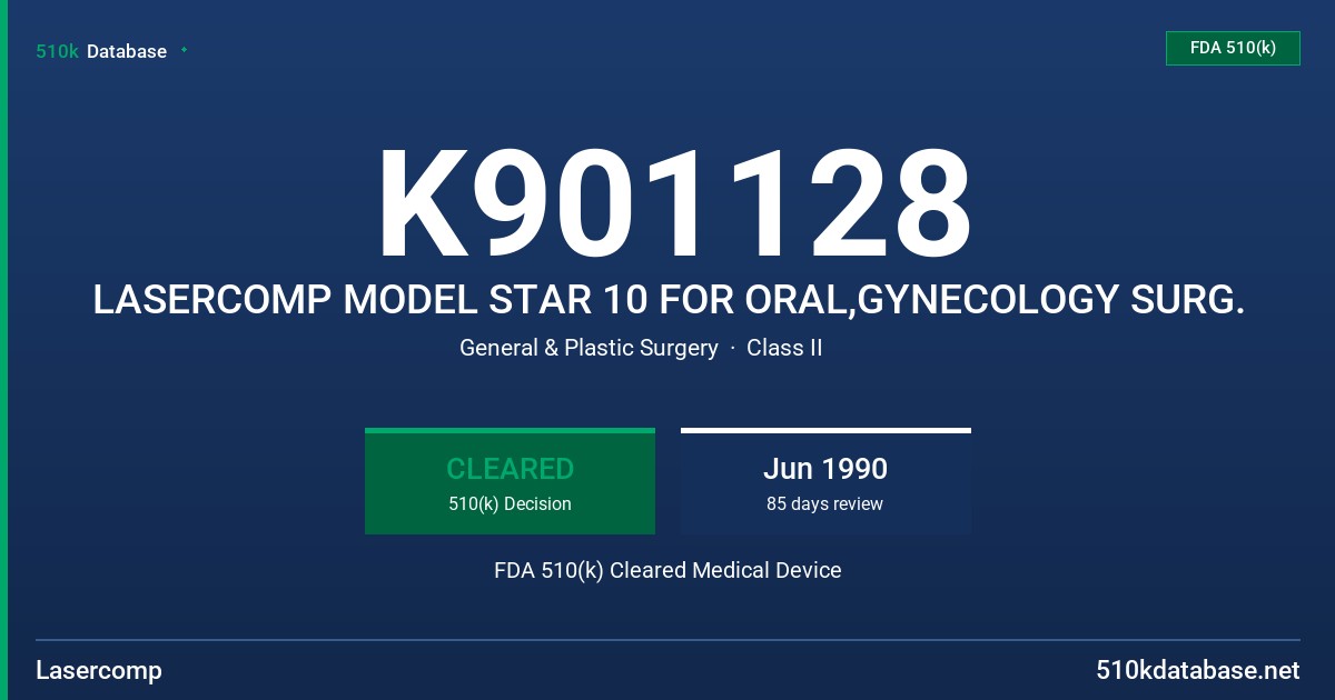 K901128 LASERCOMP MODEL STAR 10 FOR ORAL,GYNECOLOGY SURG. FDA 510(k) Cleared Medical Device