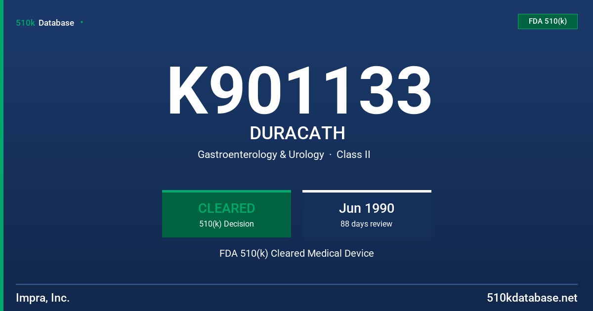 K901133 DURACATH FDA 510(k) Cleared Medical Device