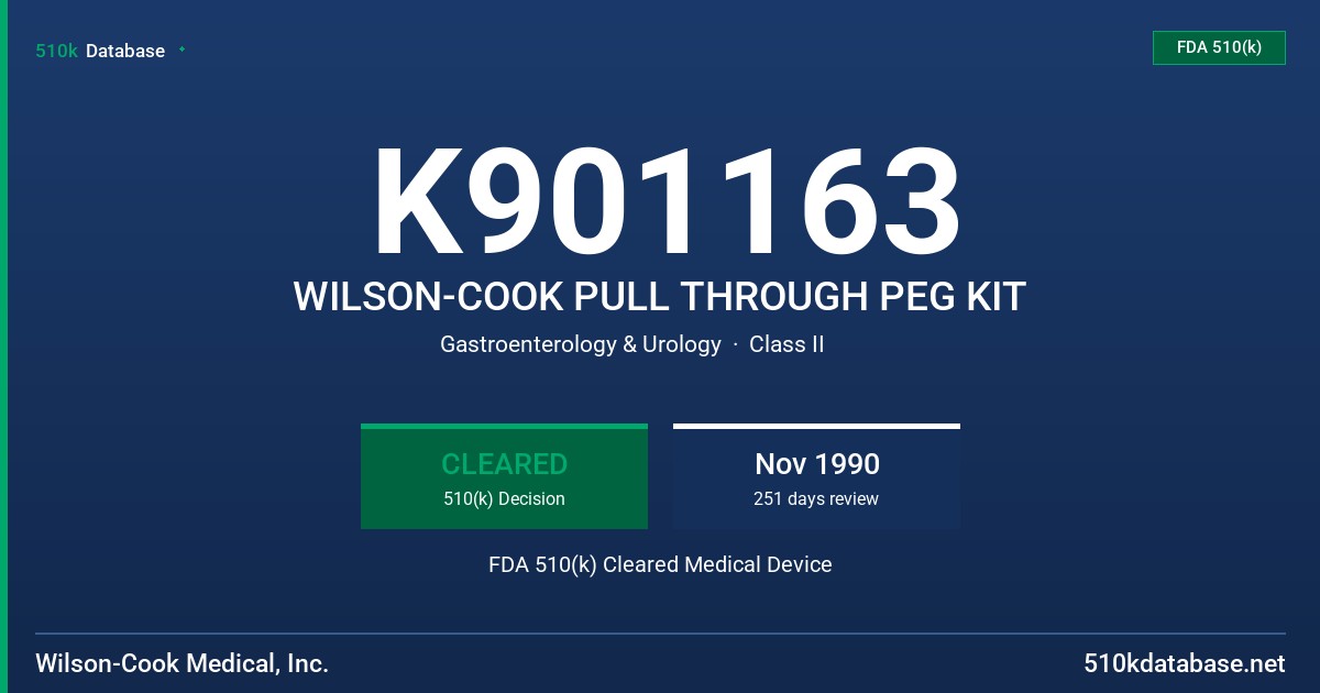 K901163 WILSON-COOK PULL THROUGH PEG KIT FDA 510(k) Cleared Medical Device