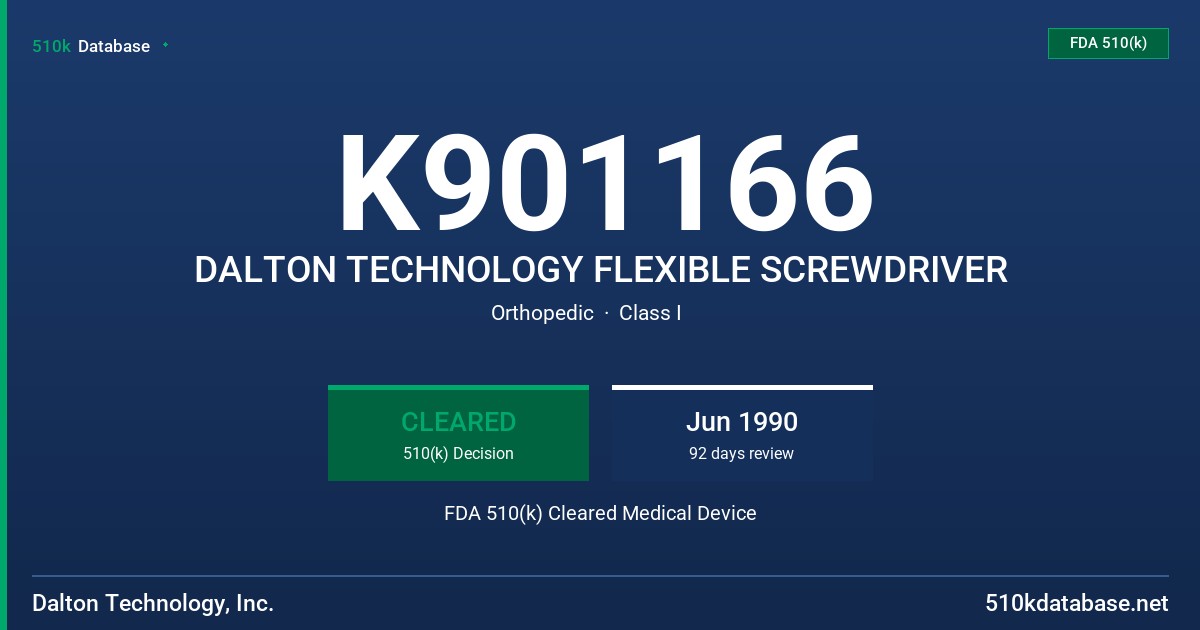 K901166 DALTON TECHNOLOGY FLEXIBLE SCREWDRIVER FDA 510(k) Cleared Medical Device