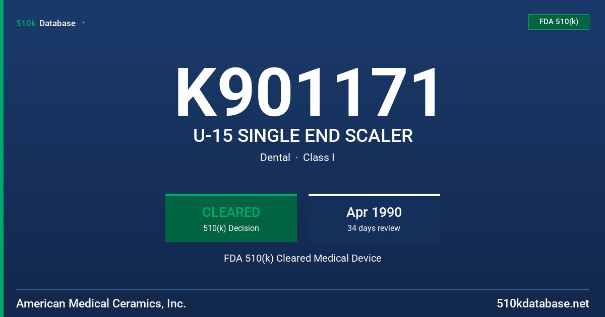 K901171 U-15 SINGLE END SCALER FDA 510(k) Cleared Medical Device
