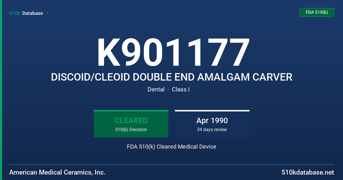 K901177 DISCOID/CLEOID DOUBLE END AMALGAM CARVER FDA 510(k) Cleared Medical Device
