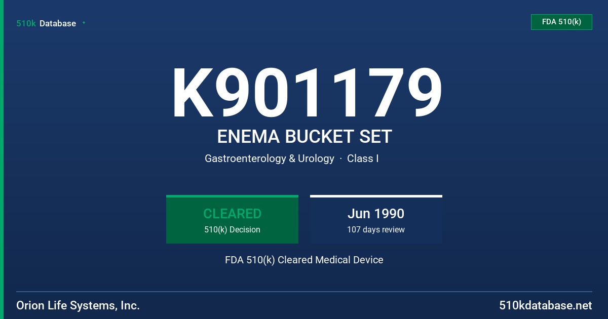K901179 ENEMA BUCKET SET FDA 510(k) Cleared Medical Device