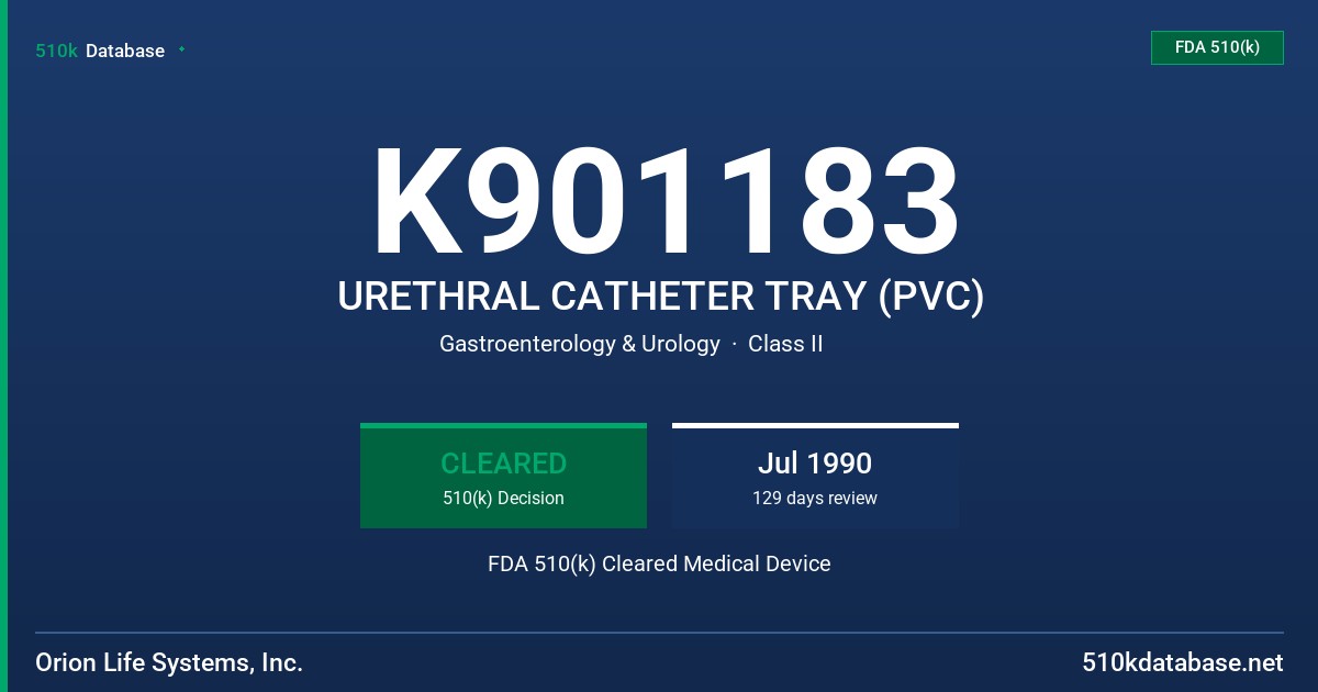 K901183 URETHRAL CATHETER TRAY (PVC) FDA 510(k) Cleared Medical Device
