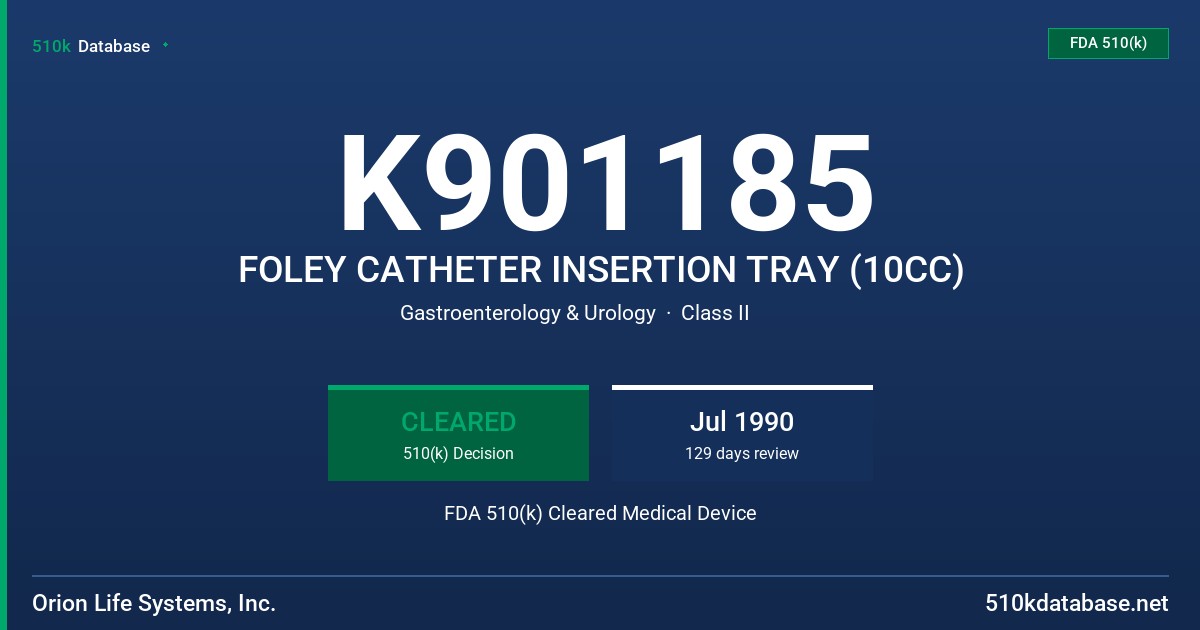 K901185 FOLEY CATHETER INSERTION TRAY (10CC) FDA 510(k) Cleared Medical Device