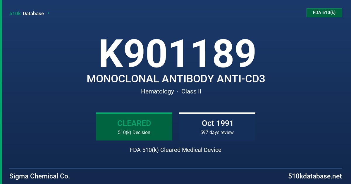 K901189 MONOCLONAL ANTIBODY ANTI-CD3 FDA 510(k) Cleared Medical Device