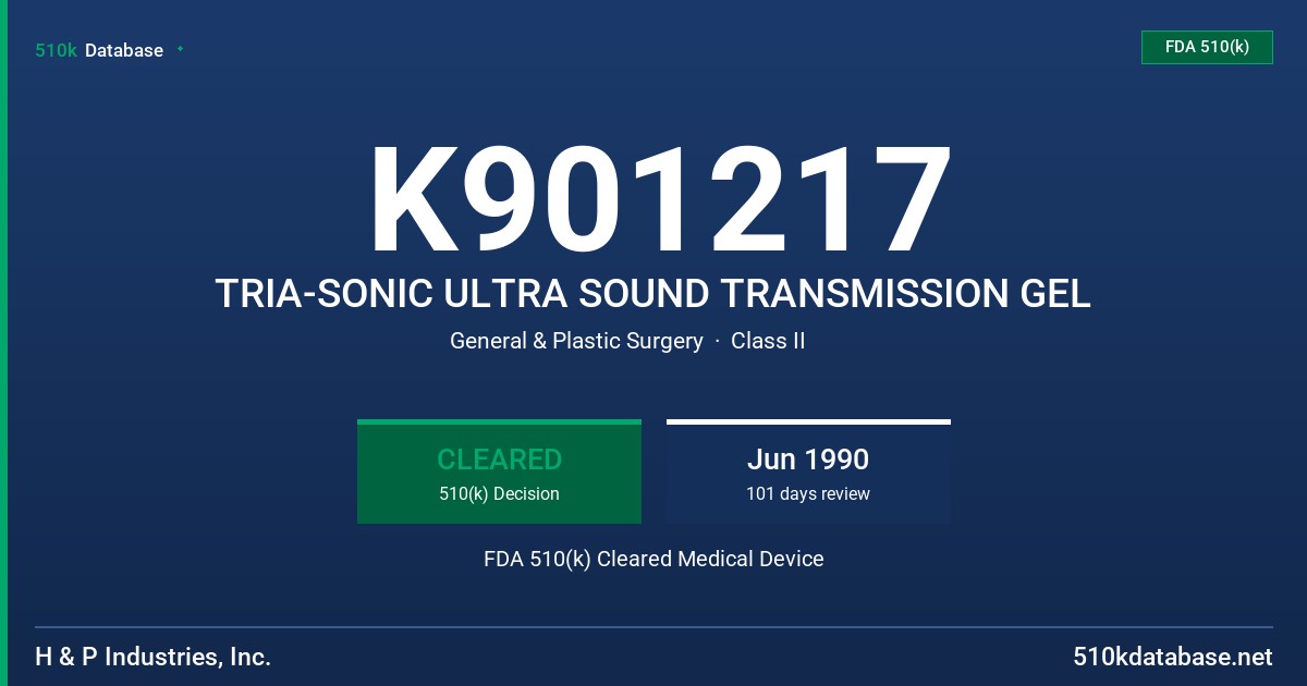 K901217 TRIA-SONIC ULTRA SOUND TRANSMISSION GEL FDA 510(k) Cleared Medical Device