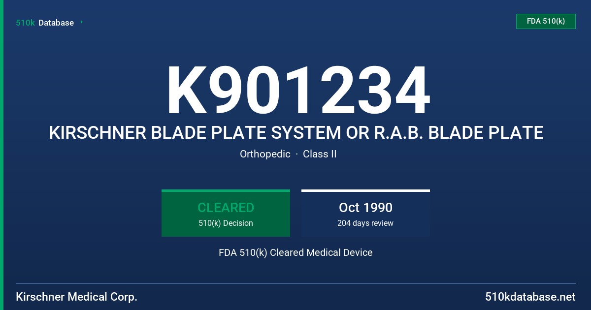 K901234 KIRSCHNER BLADE PLATE SYSTEM OR R.A.B. BLADE PLATE FDA 510(k) Cleared Medical Device