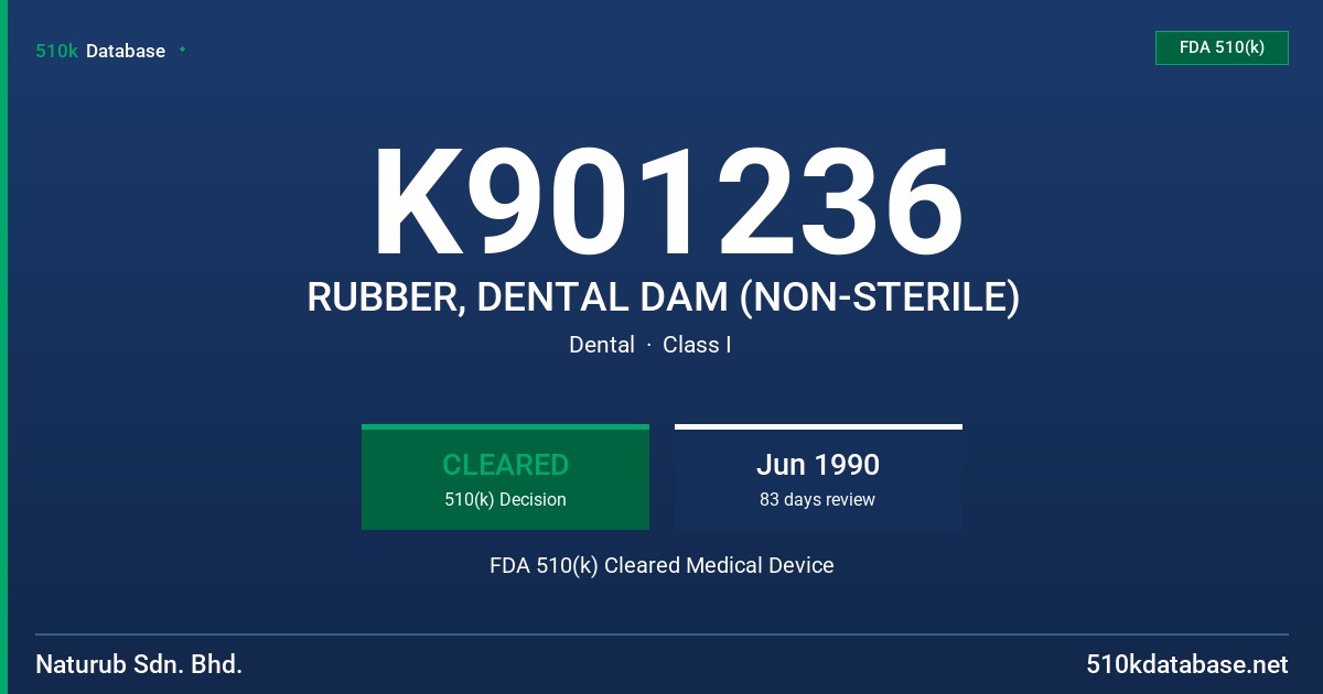 K901236 RUBBER, DENTAL DAM (NON-STERILE) FDA 510(k) Cleared Medical Device