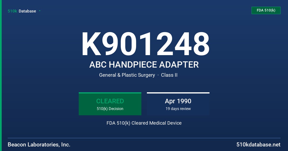 K901248 ABC HANDPIECE ADAPTER FDA 510(k) Cleared Medical Device