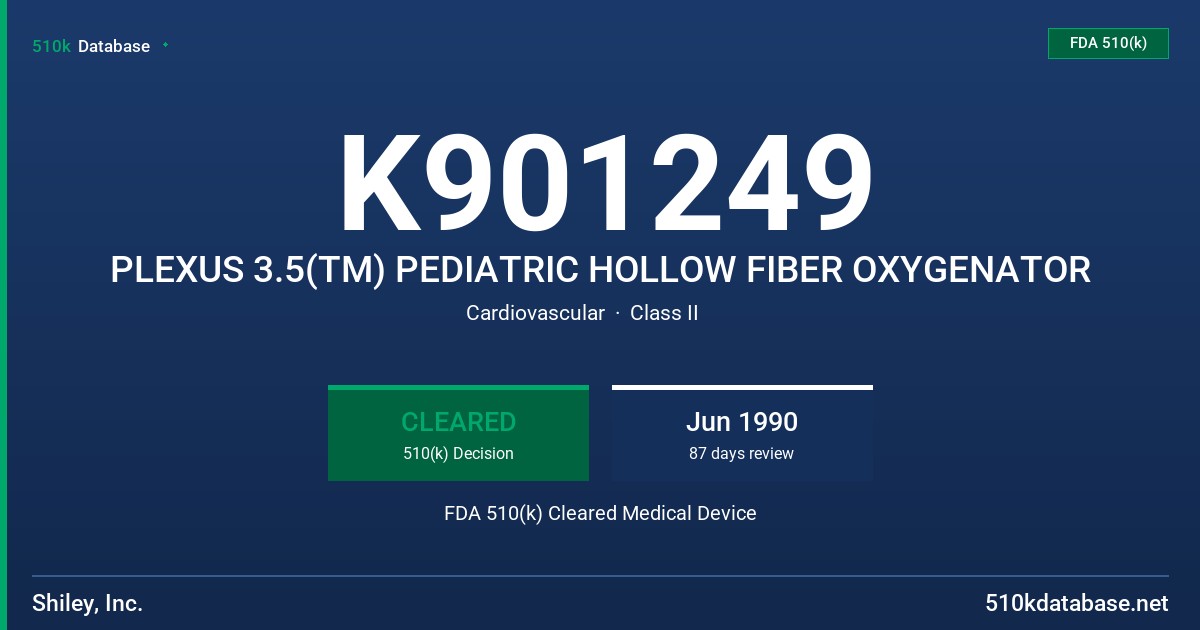 K901249 PLEXUS 3.5(TM) PEDIATRIC HOLLOW FIBER OXYGENATOR FDA 510(k) Cleared Medical Device