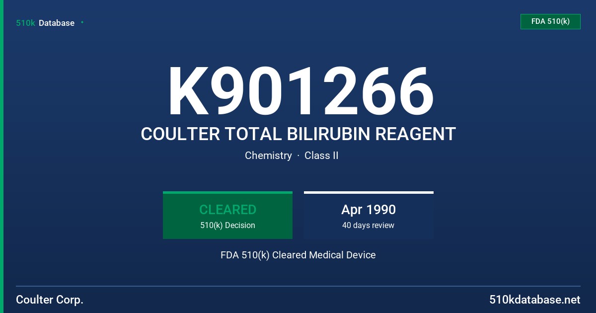 K901266 COULTER TOTAL BILIRUBIN REAGENT FDA 510(k) Cleared Medical Device