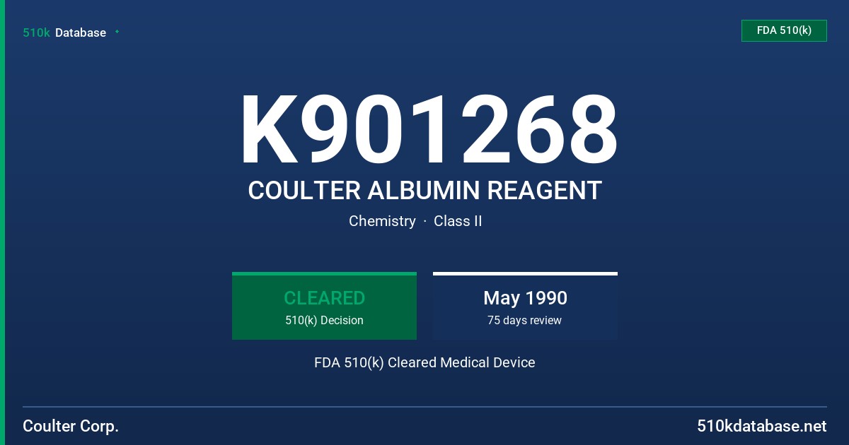 K901268 COULTER ALBUMIN REAGENT FDA 510(k) Cleared Medical Device