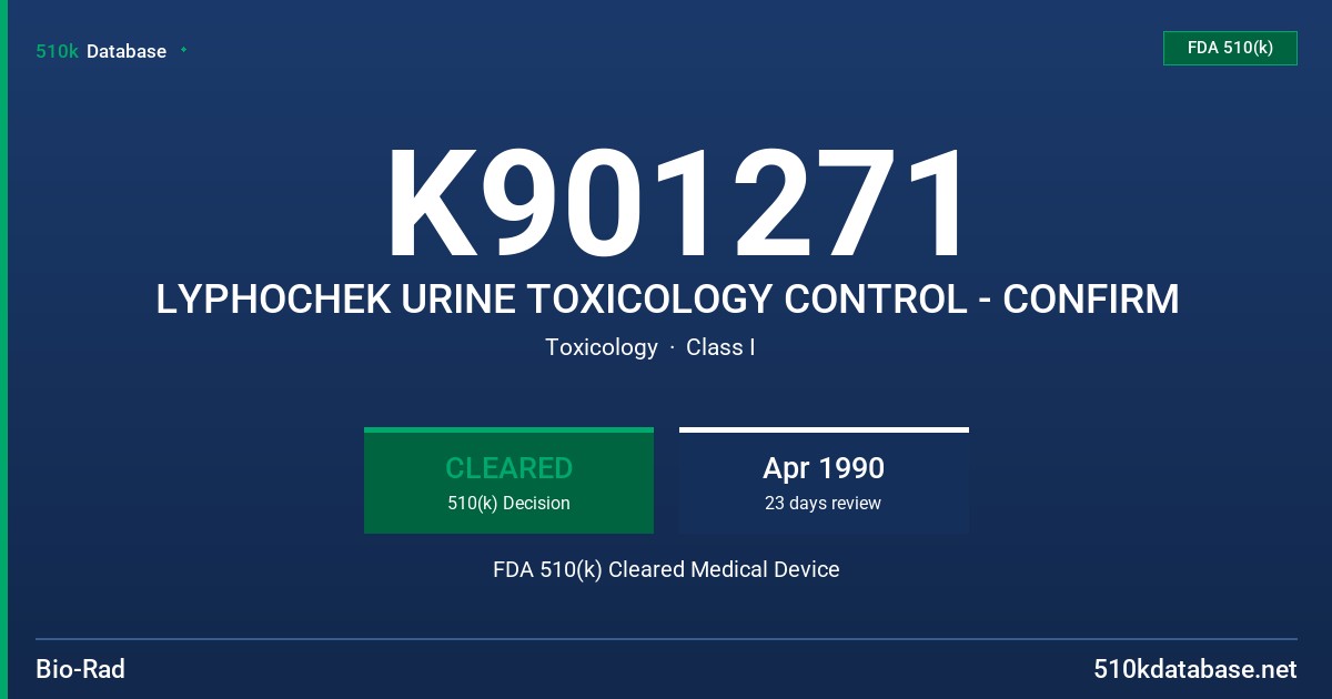 K901271 LYPHOCHEK URINE TOXICOLOGY CONTROL - CONFIRM FDA 510(k) Cleared Medical Device