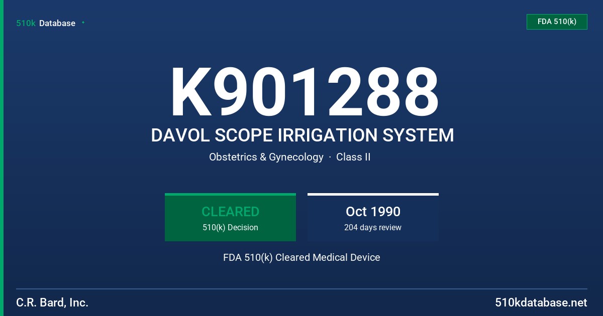 K901288 DAVOL SCOPE IRRIGATION SYSTEM FDA 510(k) Cleared Medical Device