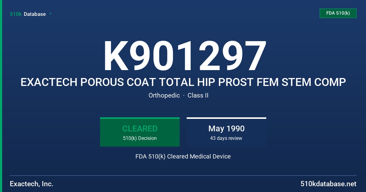 K901297 EXACTECH POROUS COAT TOTAL HIP PROST FEM STEM COMP FDA 510(k) Cleared Medical Device