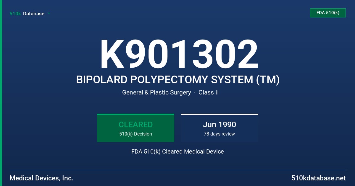 K901302 BIPOLARD POLYPECTOMY SYSTEM (TM) FDA 510(k) Cleared Medical Device