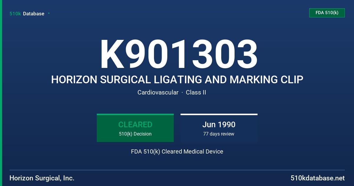 K901303 HORIZON SURGICAL LIGATING AND MARKING CLIP FDA 510(k) Cleared Medical Device