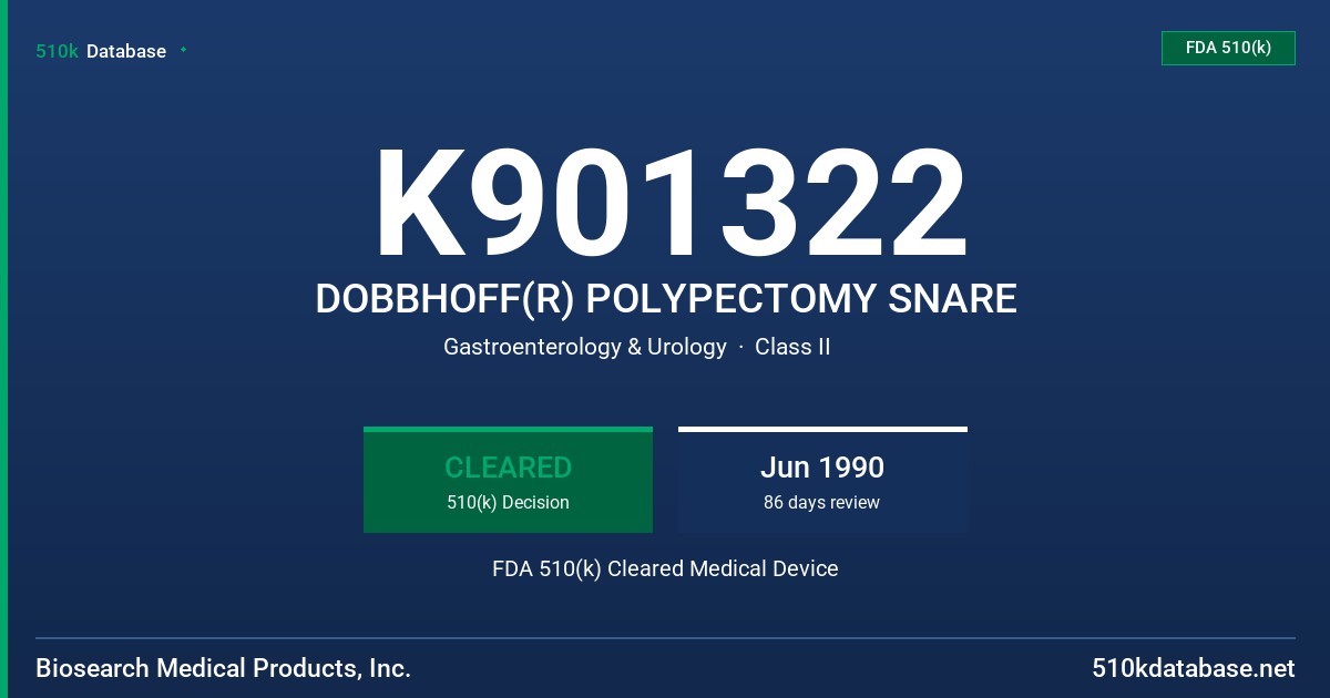K901322 DOBBHOFF(R) POLYPECTOMY SNARE FDA 510(k) Cleared Medical Device