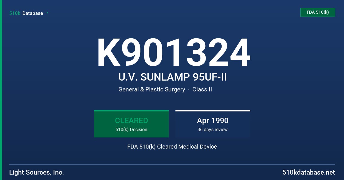 K901324 U.V. SUNLAMP 95UF-II FDA 510(k) Cleared Medical Device
