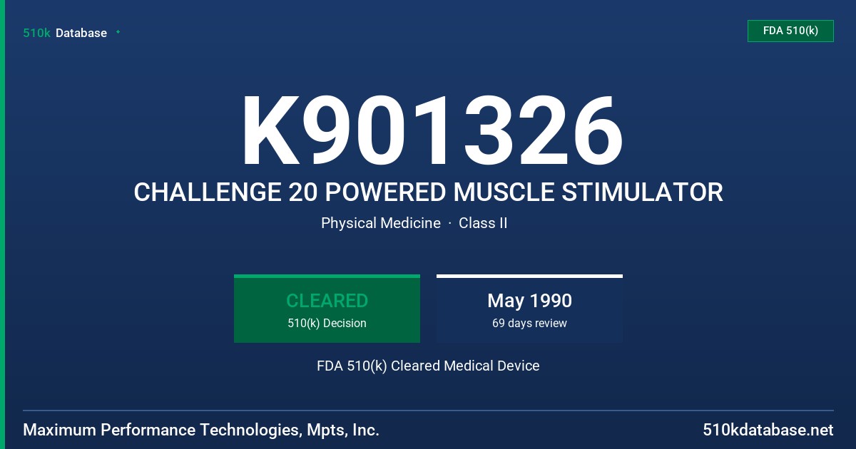 K901326 CHALLENGE 20 POWERED MUSCLE STIMULATOR FDA 510(k) Cleared Medical Device