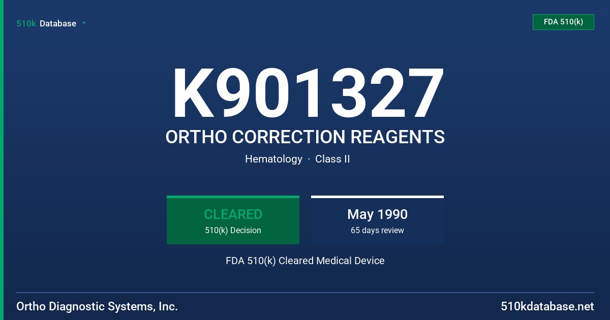 K901327 ORTHO CORRECTION REAGENTS FDA 510(k) Cleared Medical Device