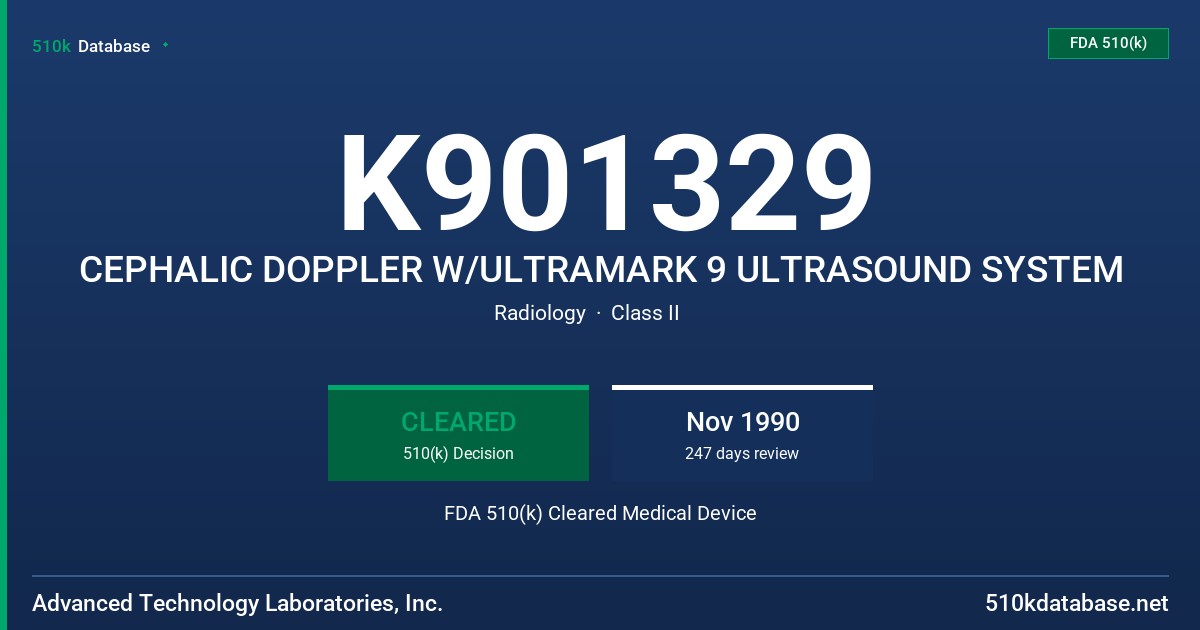 K901329 CEPHALIC DOPPLER W/ULTRAMARK 9 ULTRASOUND SYSTEM FDA 510(k) Cleared Medical Device