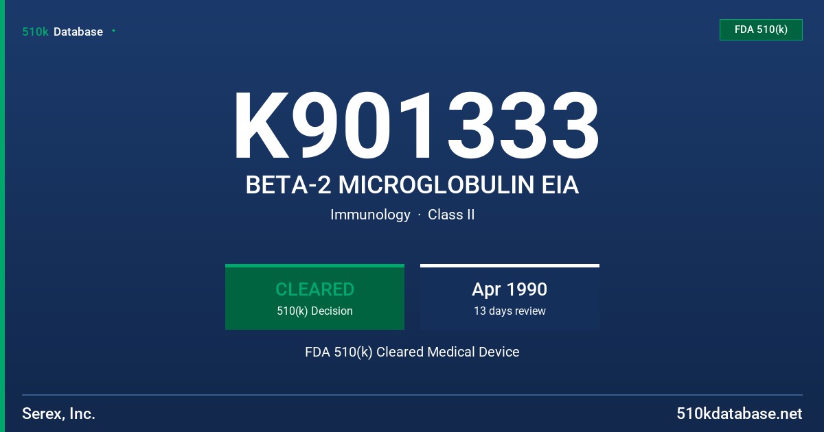 K901333 BETA-2 MICROGLOBULIN EIA FDA 510(k) Cleared Medical Device