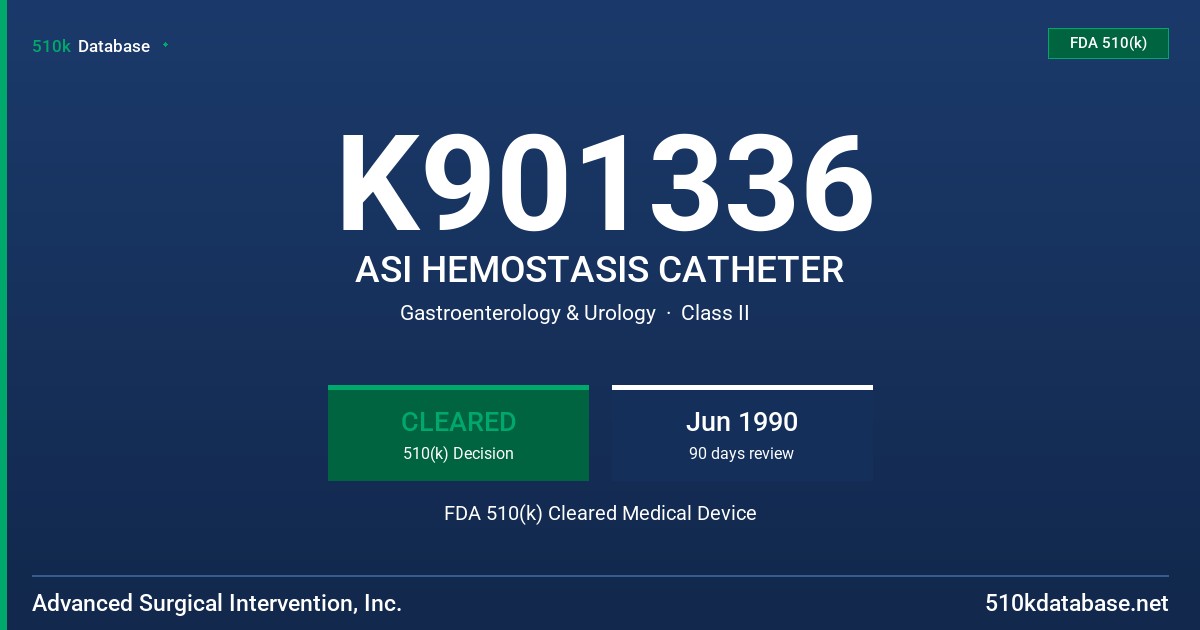 K901336 ASI HEMOSTASIS CATHETER FDA 510(k) Cleared Medical Device