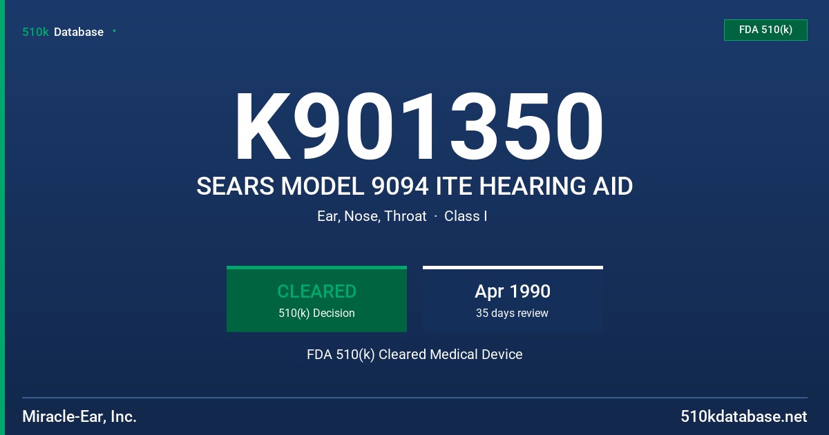 K901350 SEARS MODEL 9094 ITE HEARING AID FDA 510(k) Cleared Medical Device