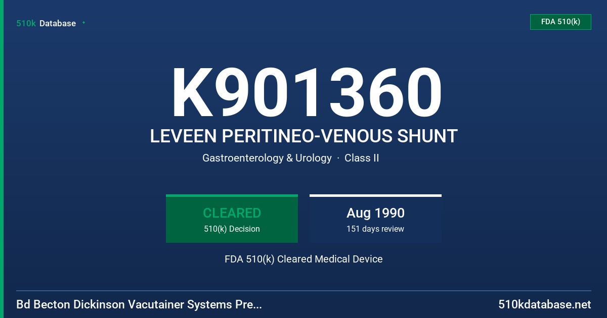 K901360 LEVEEN PERITINEO-VENOUS SHUNT FDA 510(k) Cleared Medical Device