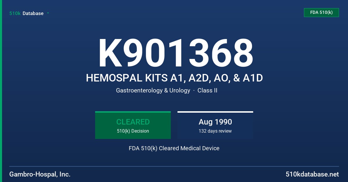K901368 HEMOSPAL KITS A1, A2D, AO, & A1D FDA 510(k) Cleared Medical Device