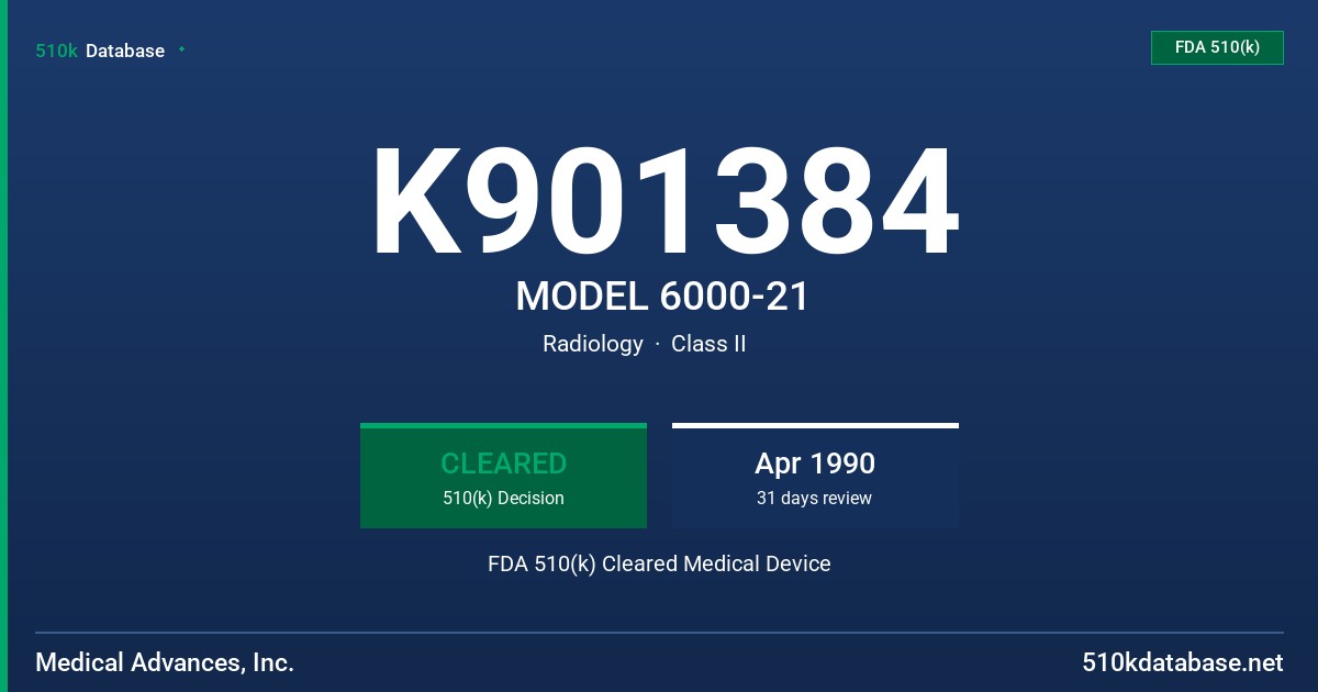 K901384 MODEL 6000-21 FDA 510(k) Cleared Medical Device