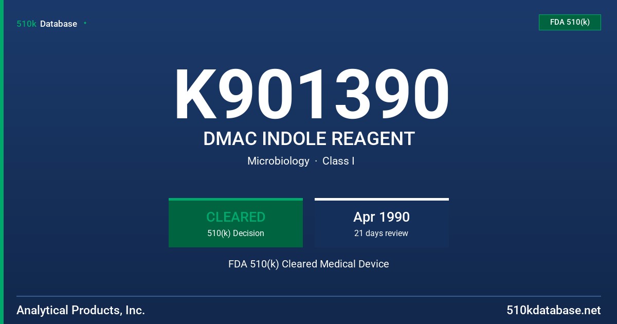 K901390 DMAC INDOLE REAGENT FDA 510(k) Cleared Medical Device