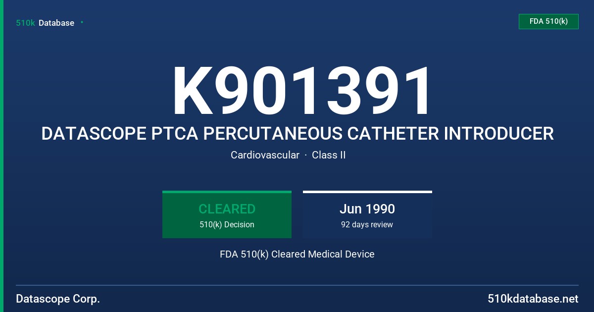 K901391 DATASCOPE PTCA PERCUTANEOUS CATHETER INTRODUCER FDA 510(k) Cleared Medical Device