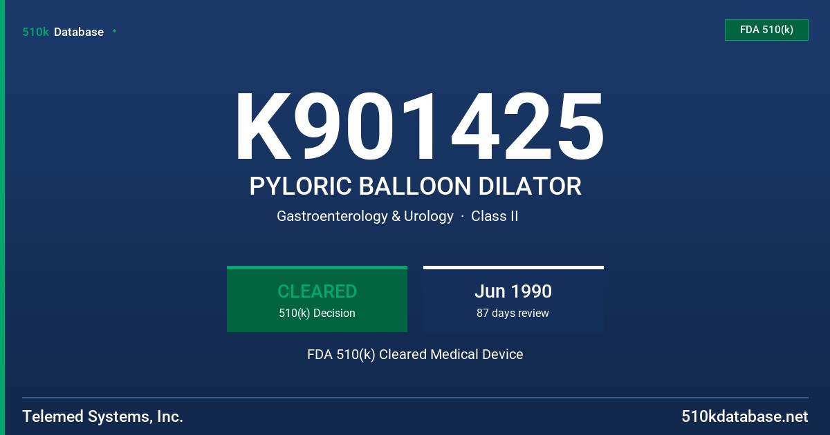K901425 PYLORIC BALLOON DILATOR FDA 510(k) Cleared Medical Device