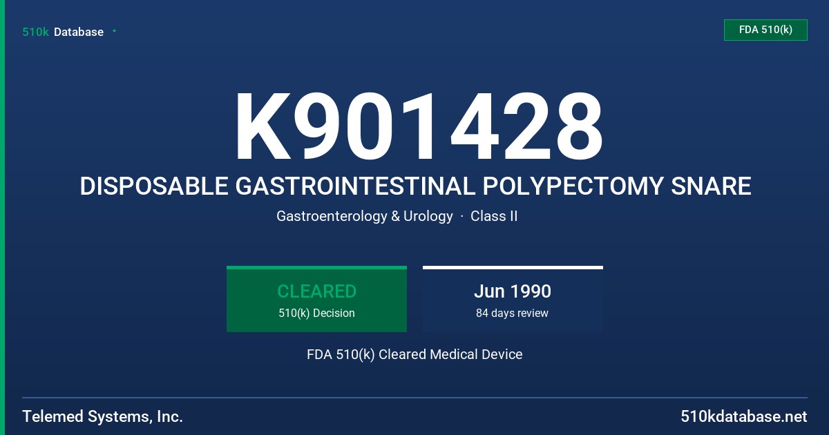 K901428 DISPOSABLE GASTROINTESTINAL POLYPECTOMY SNARE FDA 510(k) Cleared Medical Device