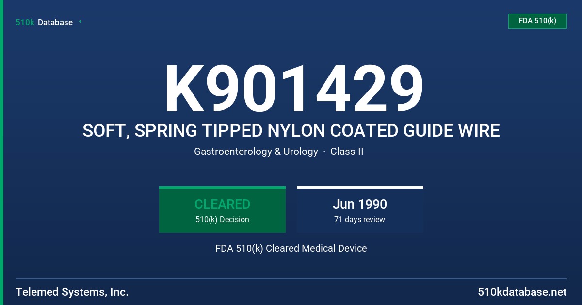 K901429 SOFT, SPRING TIPPED NYLON COATED GUIDE WIRE FDA 510(k) Cleared Medical Device