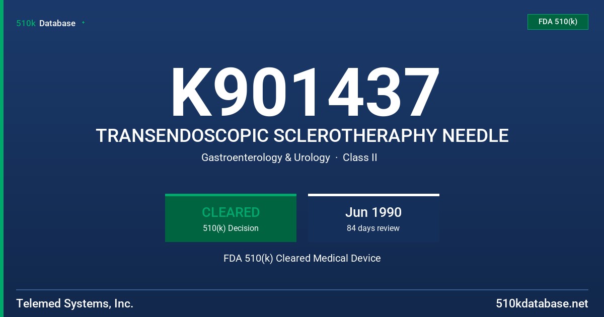 K901437 TRANSENDOSCOPIC SCLEROTHERAPHY NEEDLE FDA 510(k) Cleared Medical Device