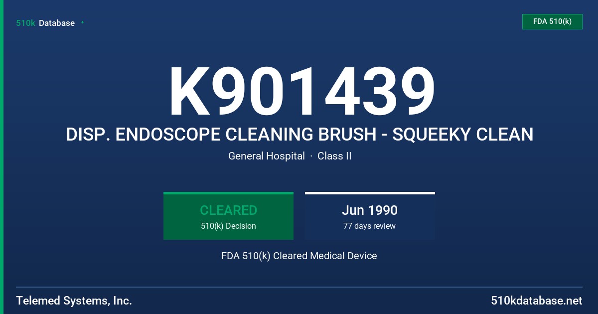 K901439 DISP. ENDOSCOPE CLEANING BRUSH - SQUEEKY CLEAN FDA 510(k) Cleared Medical Device