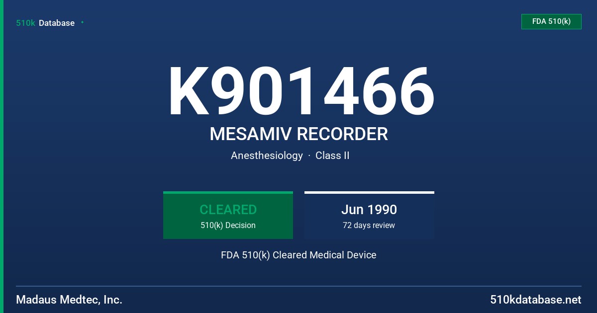 K901466 MESAMIV RECORDER FDA 510(k) Cleared Medical Device