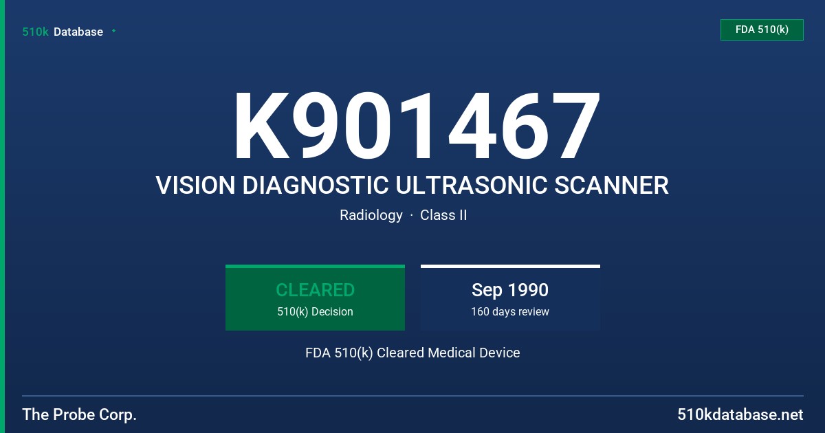 K901467 VISION DIAGNOSTIC ULTRASONIC SCANNER FDA 510(k) Cleared Medical Device